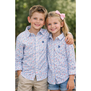 Panhandle Slim Kids XXL Button Up Shirt Red White Blue Abstract Print Long Sleev